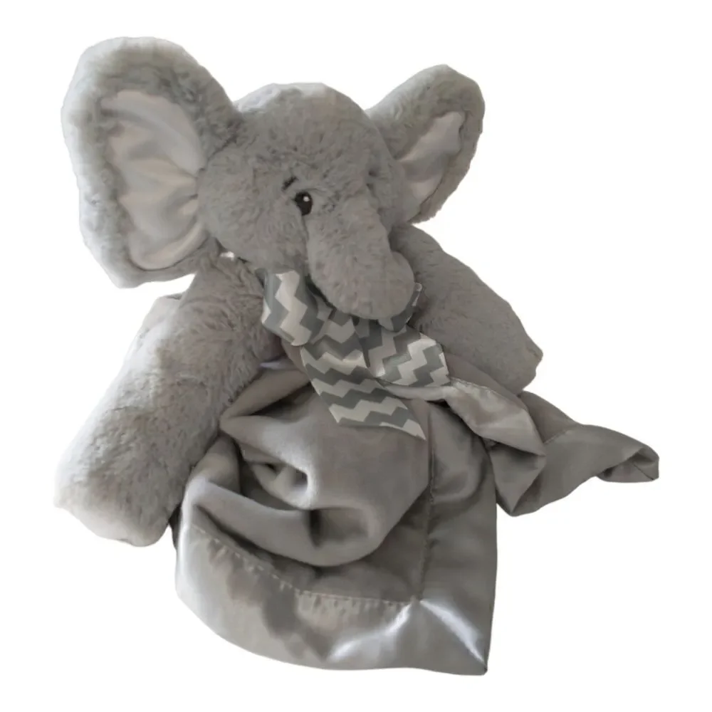 Bearington Baby Elephant Lovey Lil Spout Snuggler Gray Security Blanket Satin.‎